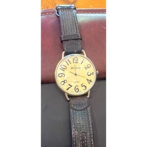 VTG Unisex 43mm Gold Tone Da Vanci Watch, MOP Face, Leather and Canvas Band